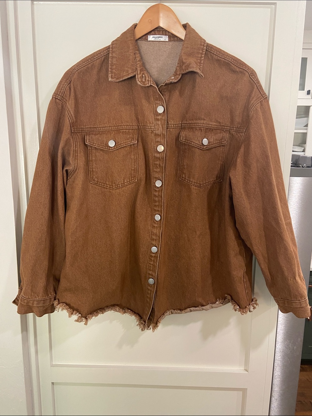 Zeagoo Rust Brown Distressed Denim Shirt Jacket
